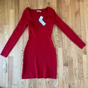 Abercrombie Red Ribbed Knit Long-Sleeve Bodycon Fitted Dress - NWT
